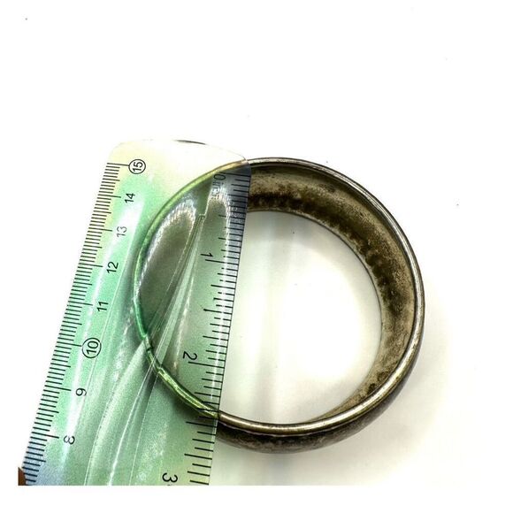 Silver tone hammered wide bangle bracelet - Picture 9 of 9
